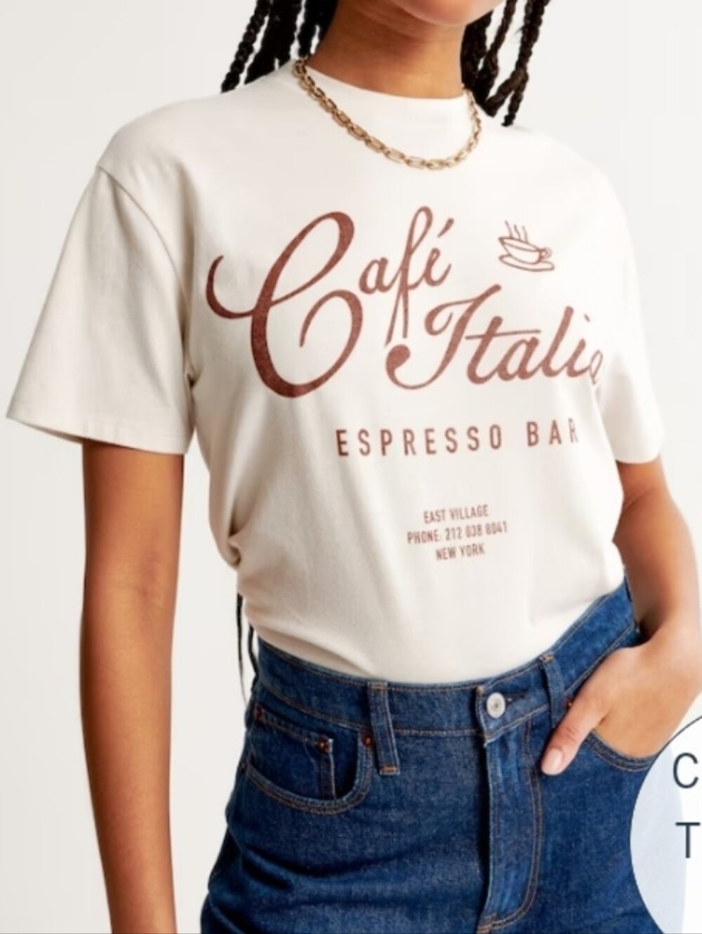 Abercrombie Graphic Tee Oversized Boyfriend Soft AF Cream Brown L